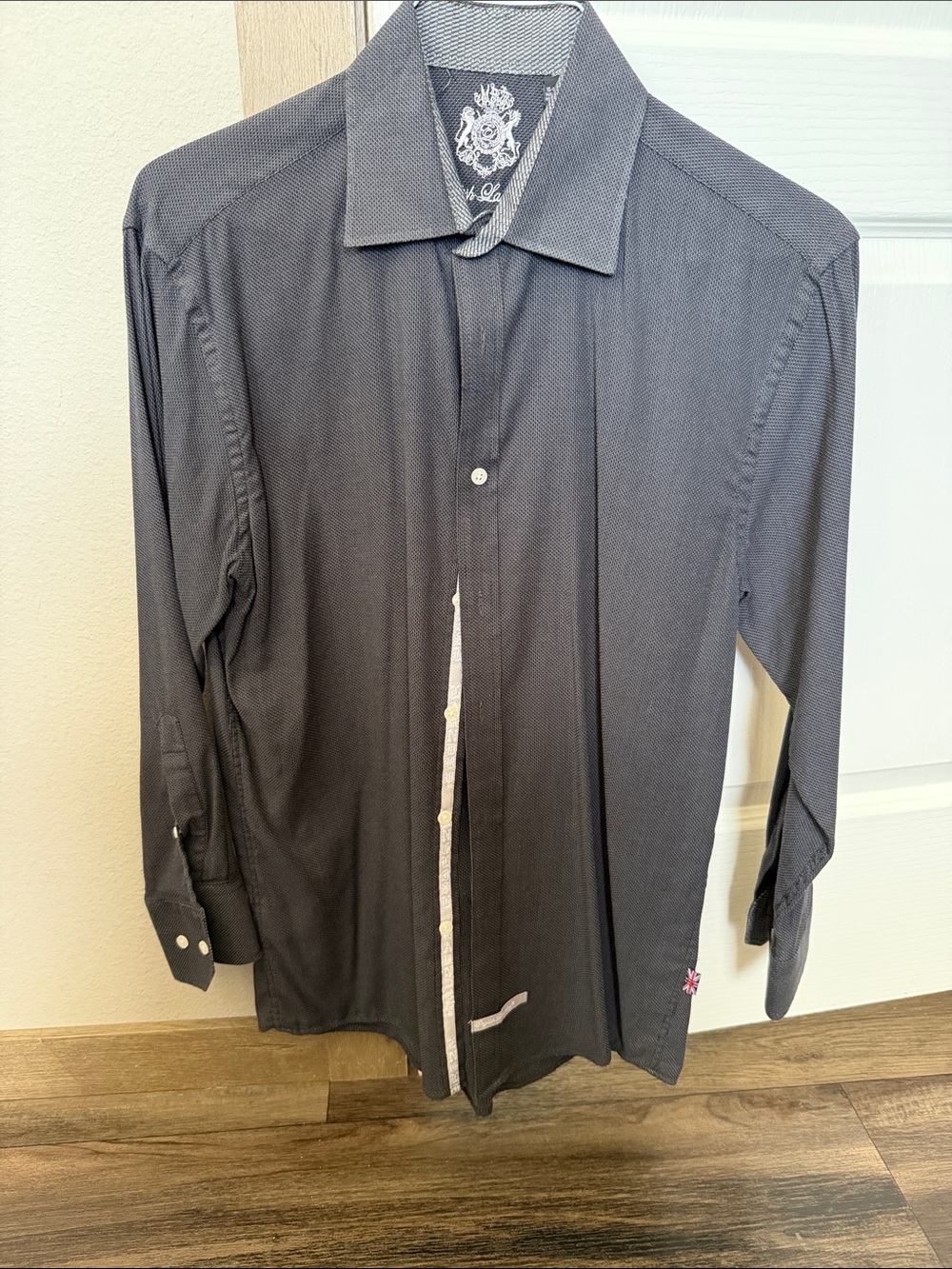 English Laundry Men's Dark Gray Dress Shirt with Subtle Texture